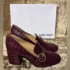 NIB Nine West Karleen Burgundy Croc Heeled Loafers